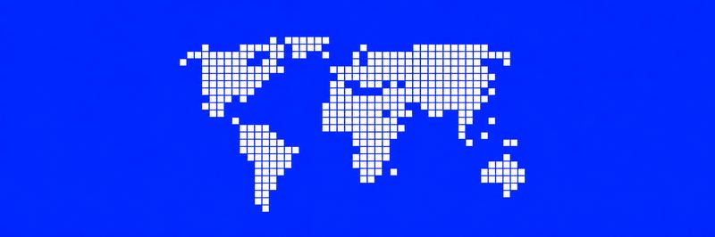 Pixel world map on blue, the 2 FAST CLOUD banner